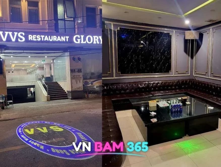 하노이 VVS 가라오케 외관과 룸, 바닥 VVS 로고 조명과 가죽 소파 룸
